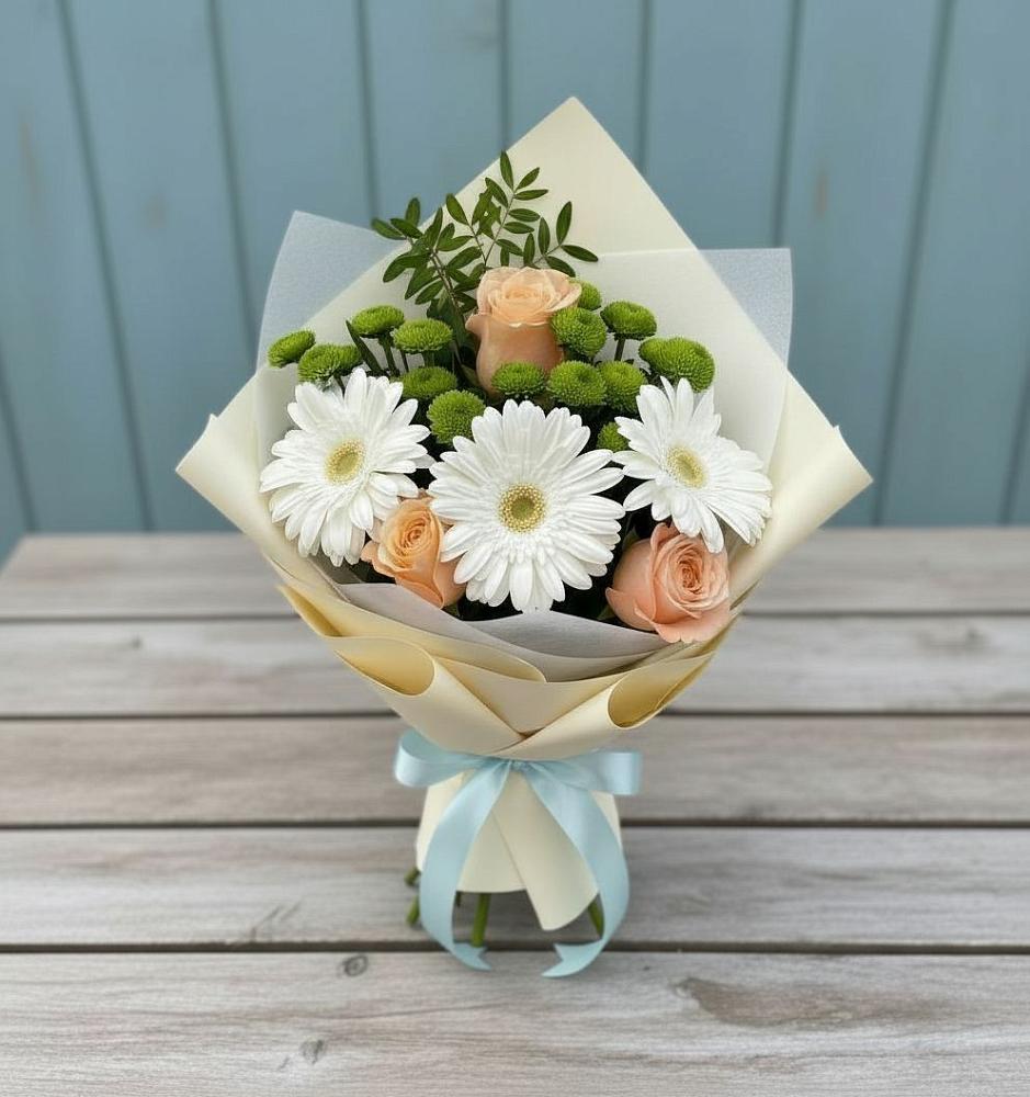 Букет цветов из: Герберы, Розы и Хризантемы в Симе