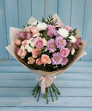 Букет цветов из:  Хризантемы, Розы и Альстромерии #REPLACE_PRED# Симе