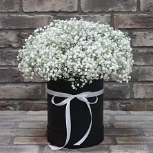 Цветочная композиция из Гипсофила в шляпной коробке в Симе
