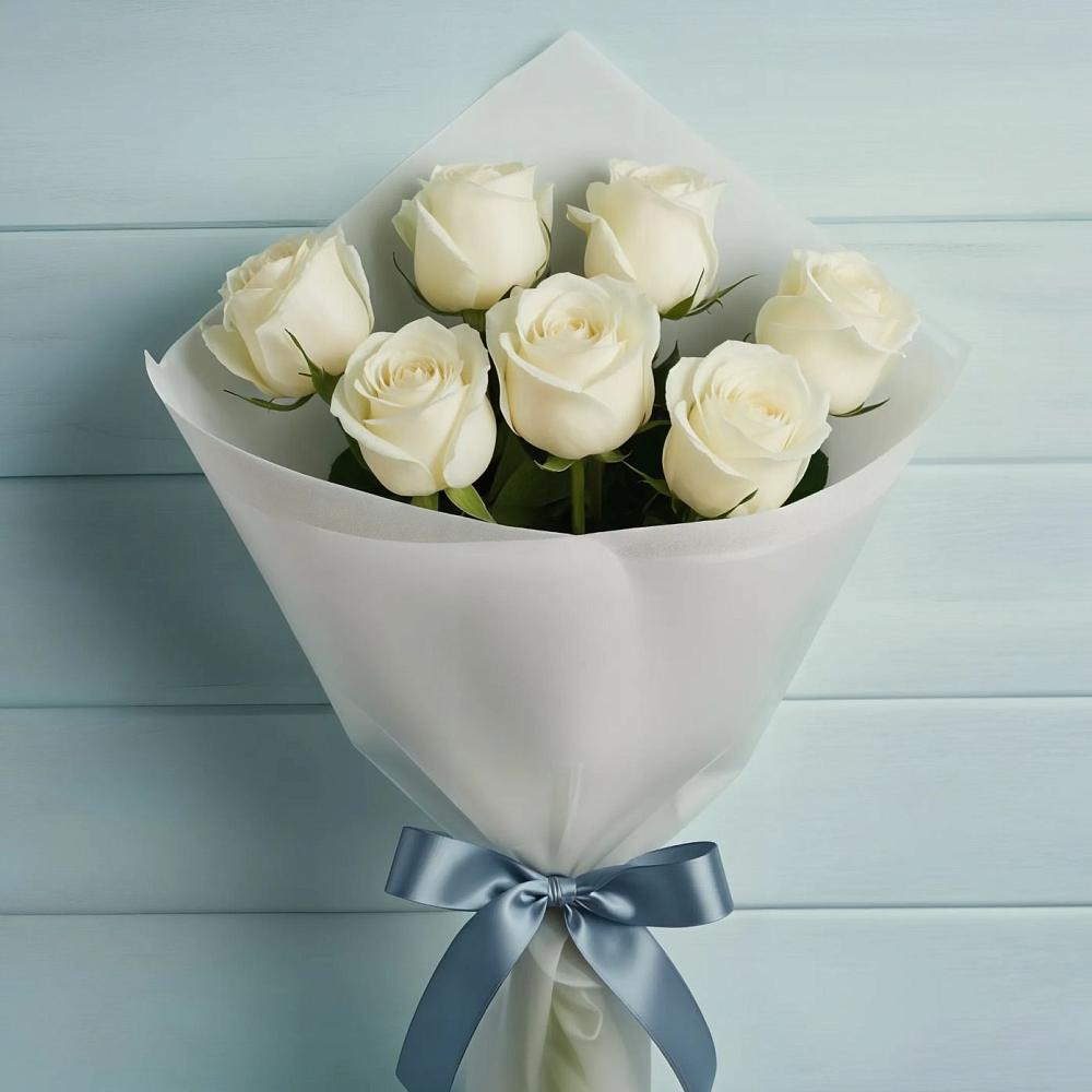 Букет 7 Белых роз Эдлесс Лав в Симе